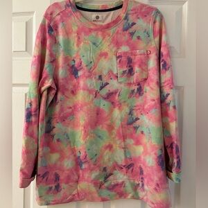 Marleylilly Tie Dye Pocket Sweatshirt Size L Pastel Rainbow Terry Cloth